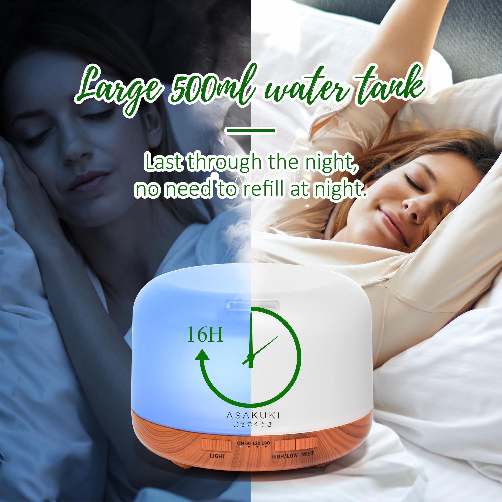 Difusor ASAKUKI con apagado automático para mayor seguridad.