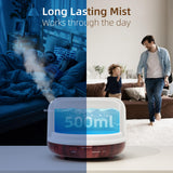 ASAKUKI difusor con control remoto facilita ajuste de niebla y luz desde la cama.