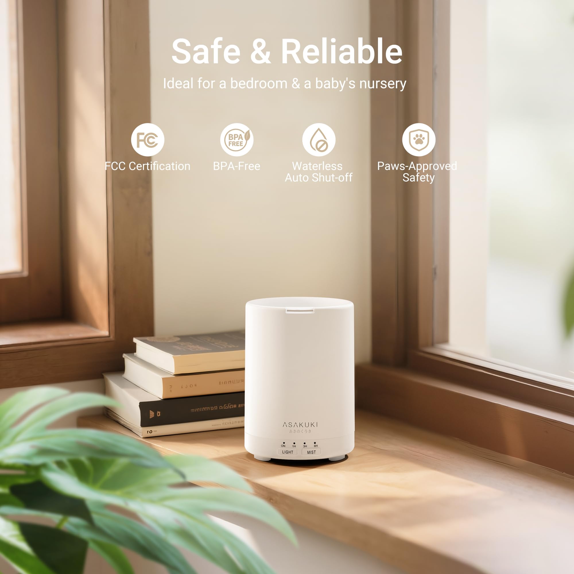 ASAKUKI difusor en modo luz ambiental con 7 colores para dormitorio
