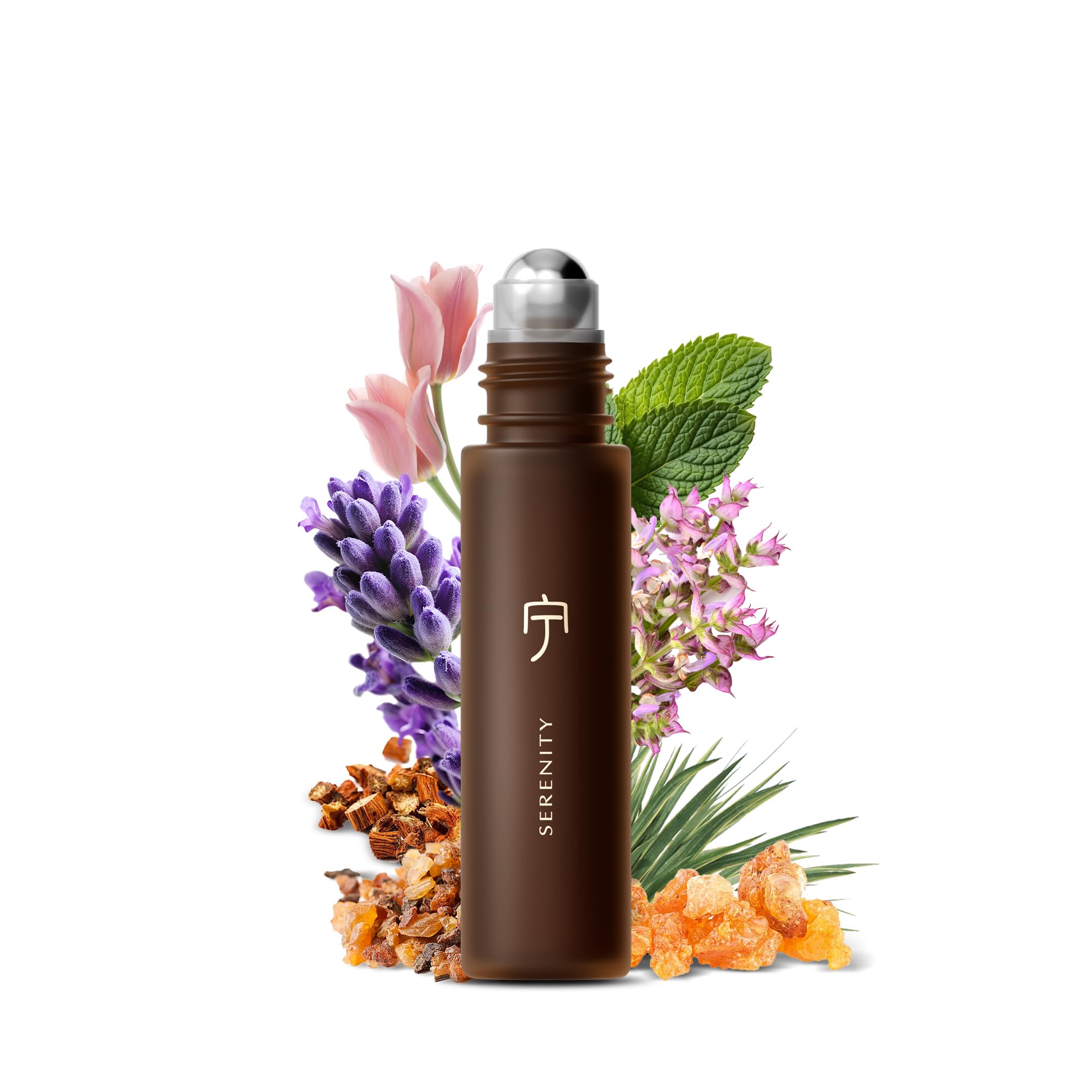 Asanté Labs Serenity Roll-On, envase ámbar para conservar aceites y uso fácil.