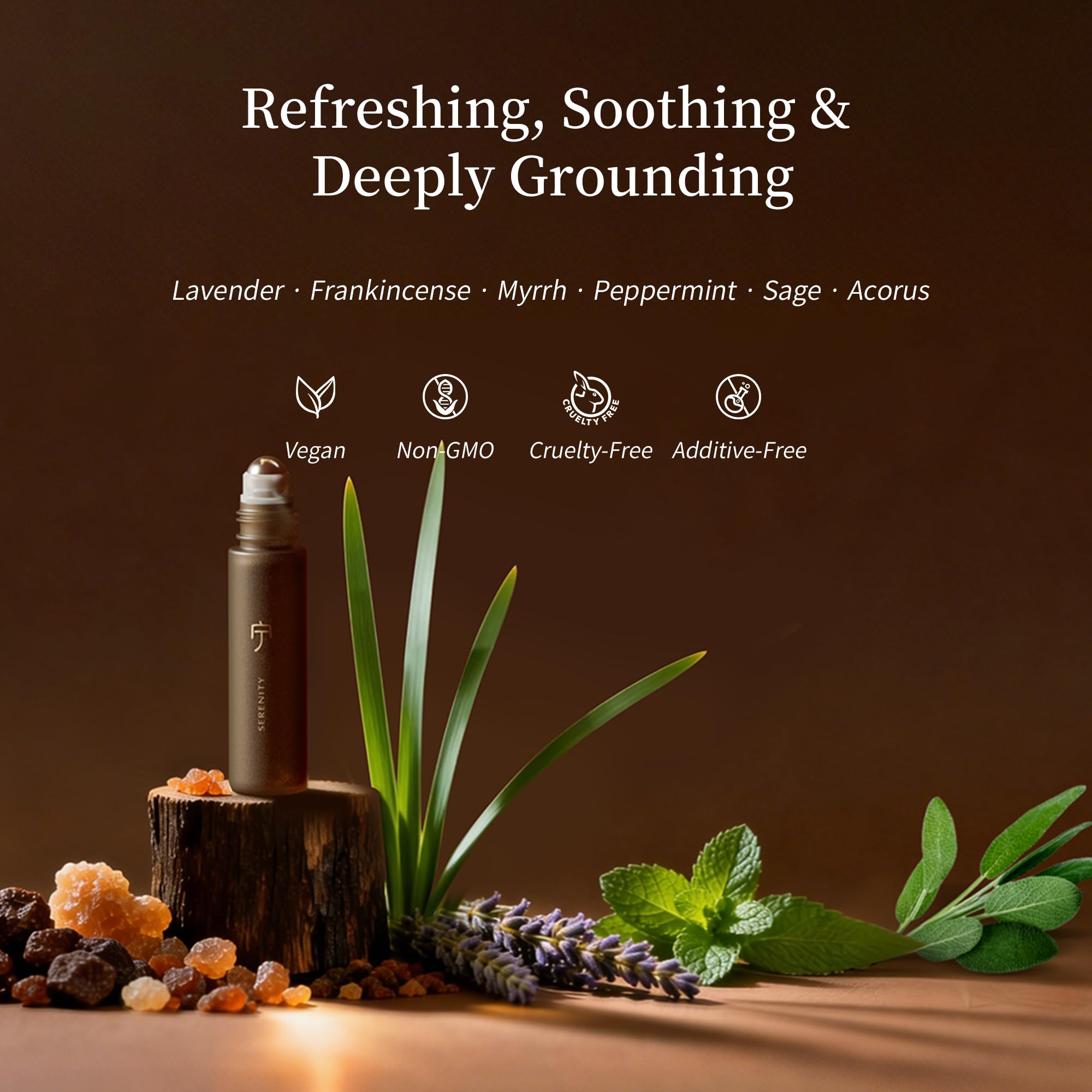 Asanté Labs Serenity Roll-On, lavanda ofrece aroma calmante para momentos de estrés.