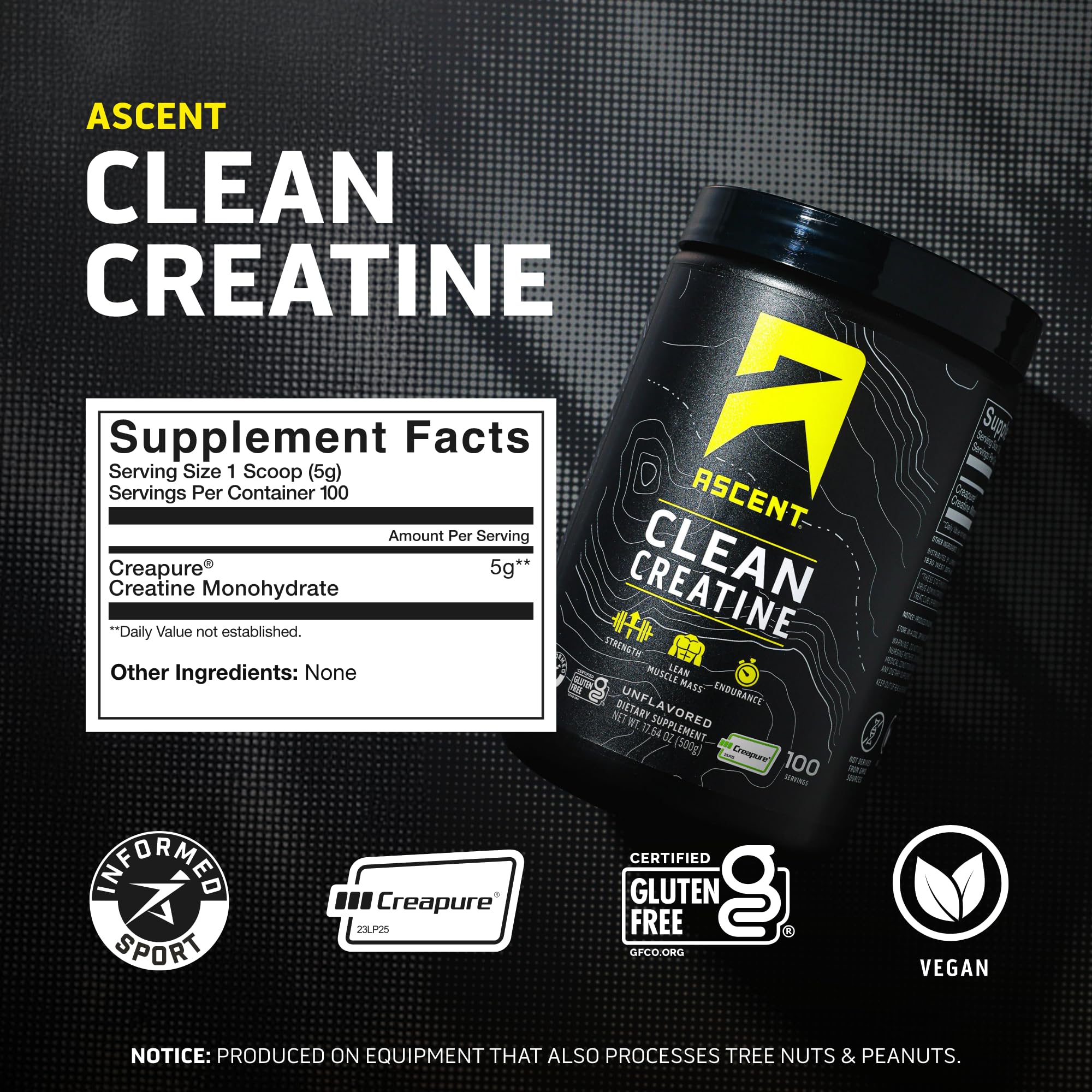 Ascent creatina monohidrato vertido en shaker para entrenamiento