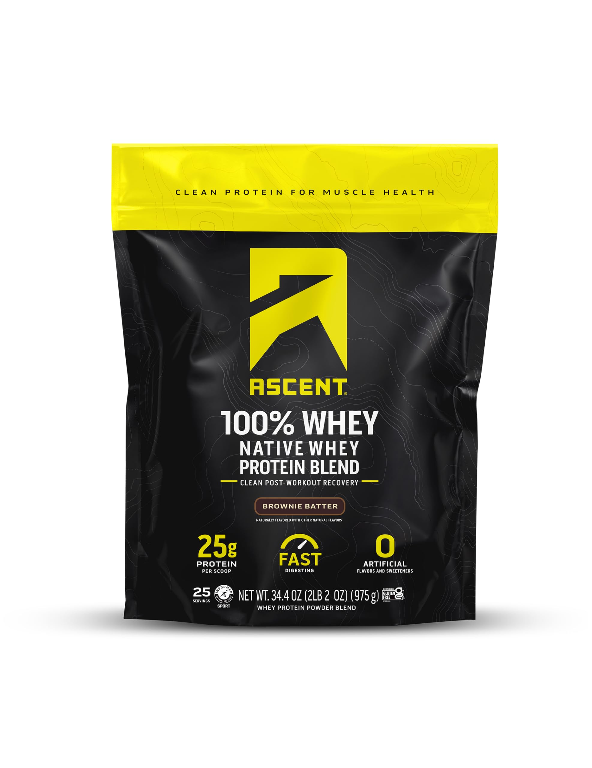 Ascent Proteína de Suero Aislado: empaque de masa de brownie para almacenamiento fácil.