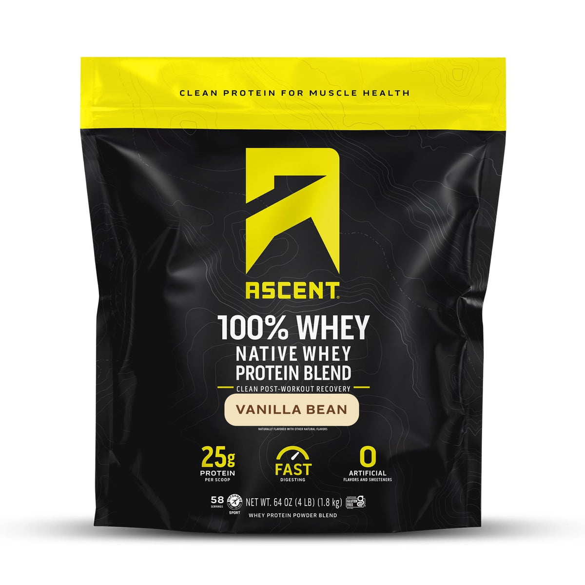 Ascent Whey Vanilla 4lb empaque para batidos post-entrenamiento