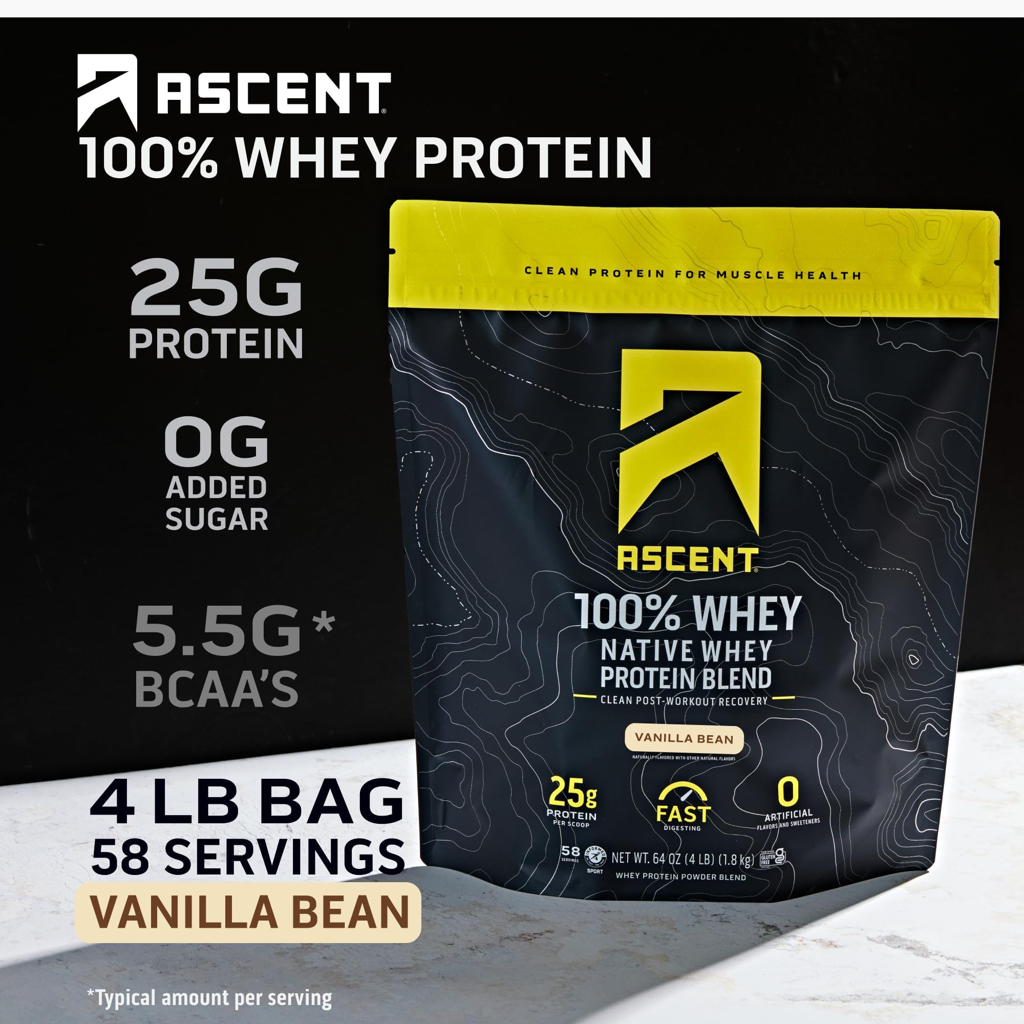 Ascent Whey Vanilla cucharada medidora para porciones precisas de proteína