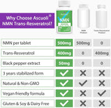 Ascuoli etiqueta de composición NMN-Resveratrol, destaca NMN puro.