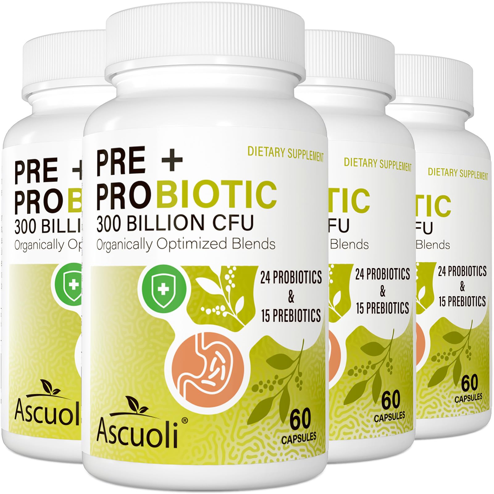 Ascuoli Probioticos botella de 300 UFC con 24 cepas para apoyo digestivo diario