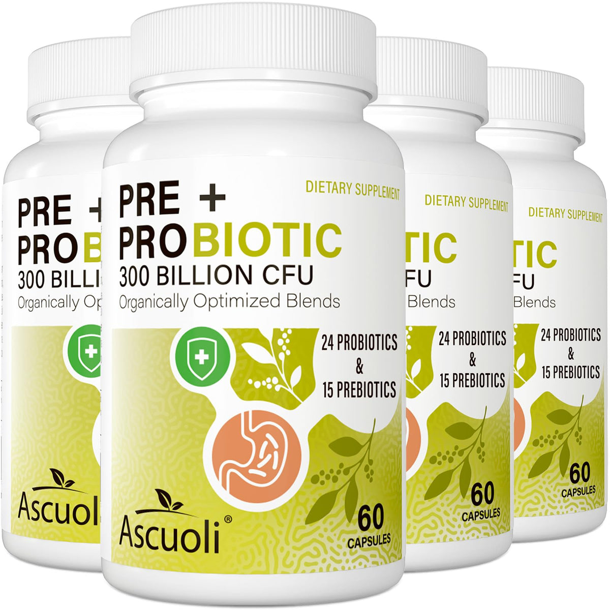 Ascuoli Probioticos botella de 300 UFC con 24 cepas para apoyo digestivo diario