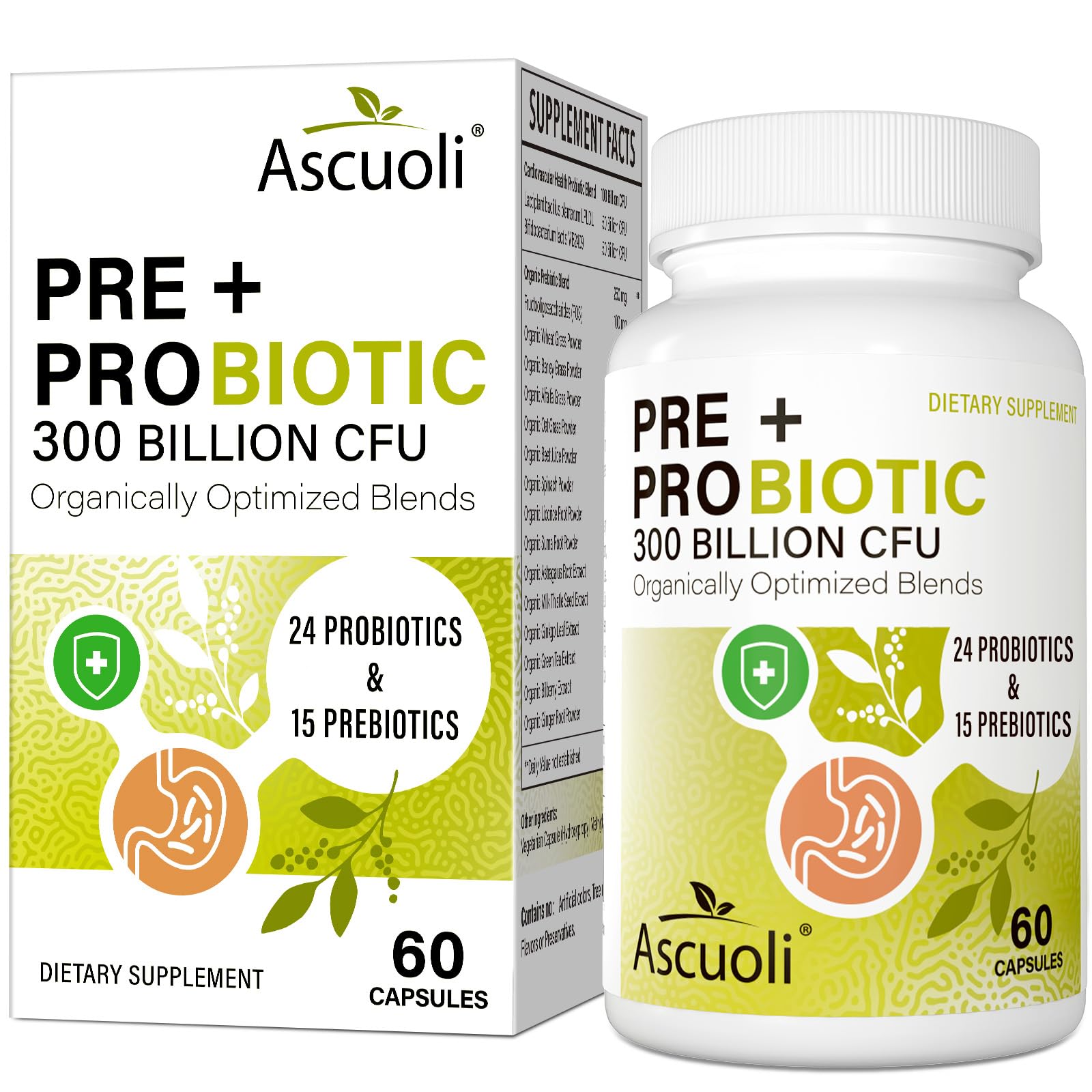 Ascuoli Probiotics: botella de cápsulas para apoyar la digestión diaria.