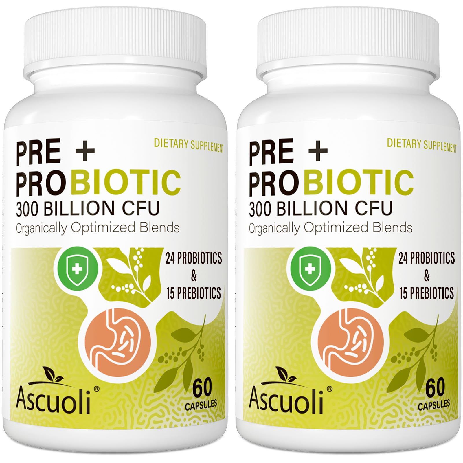 Ascuoli Probiotics cápsulas con 300 mil millones CFU para una salud intestinal diaria
