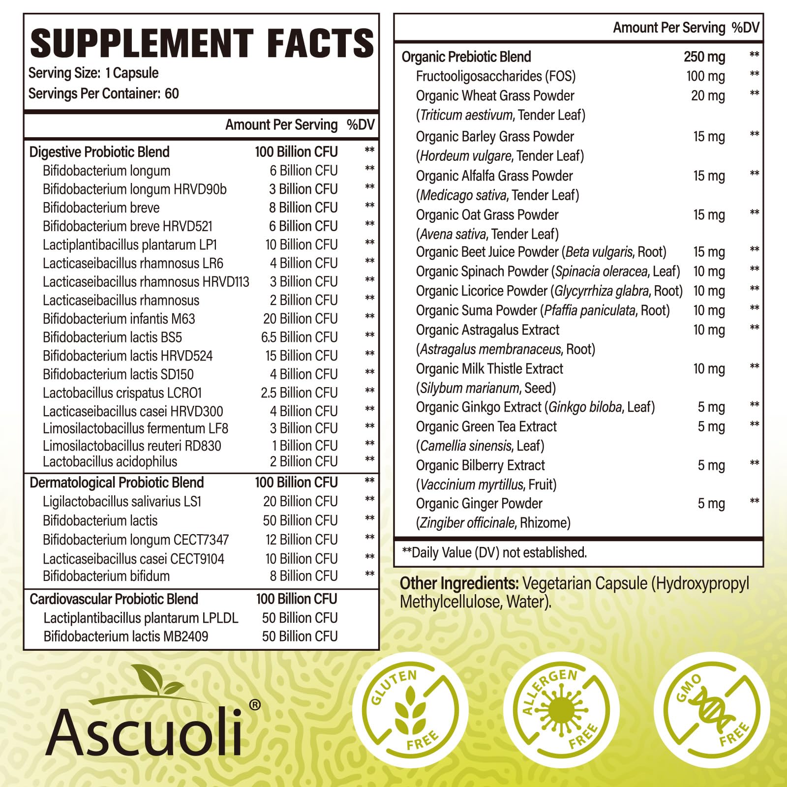 Ascuoli Probiotics 24 cepas distintas para diversidad microbiana y digestión equilibrada
