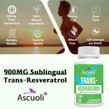 Envase y tapa de Ascuoli Resveratrol, diseño compacto para viaje.