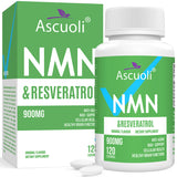 Botella de Ascuoli NMN-Resveratrol, posible apoyo a NAD y vitalidad diaria.