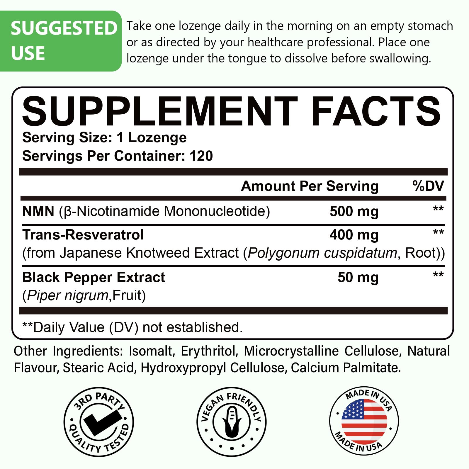 Ascuoli tabletas NMN-Resveratrol, formato sublingual, para absorción rápida.