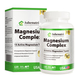 Ashenutri Magnesio Complejo, bote de cápsulas para uso diario, relajación suave.