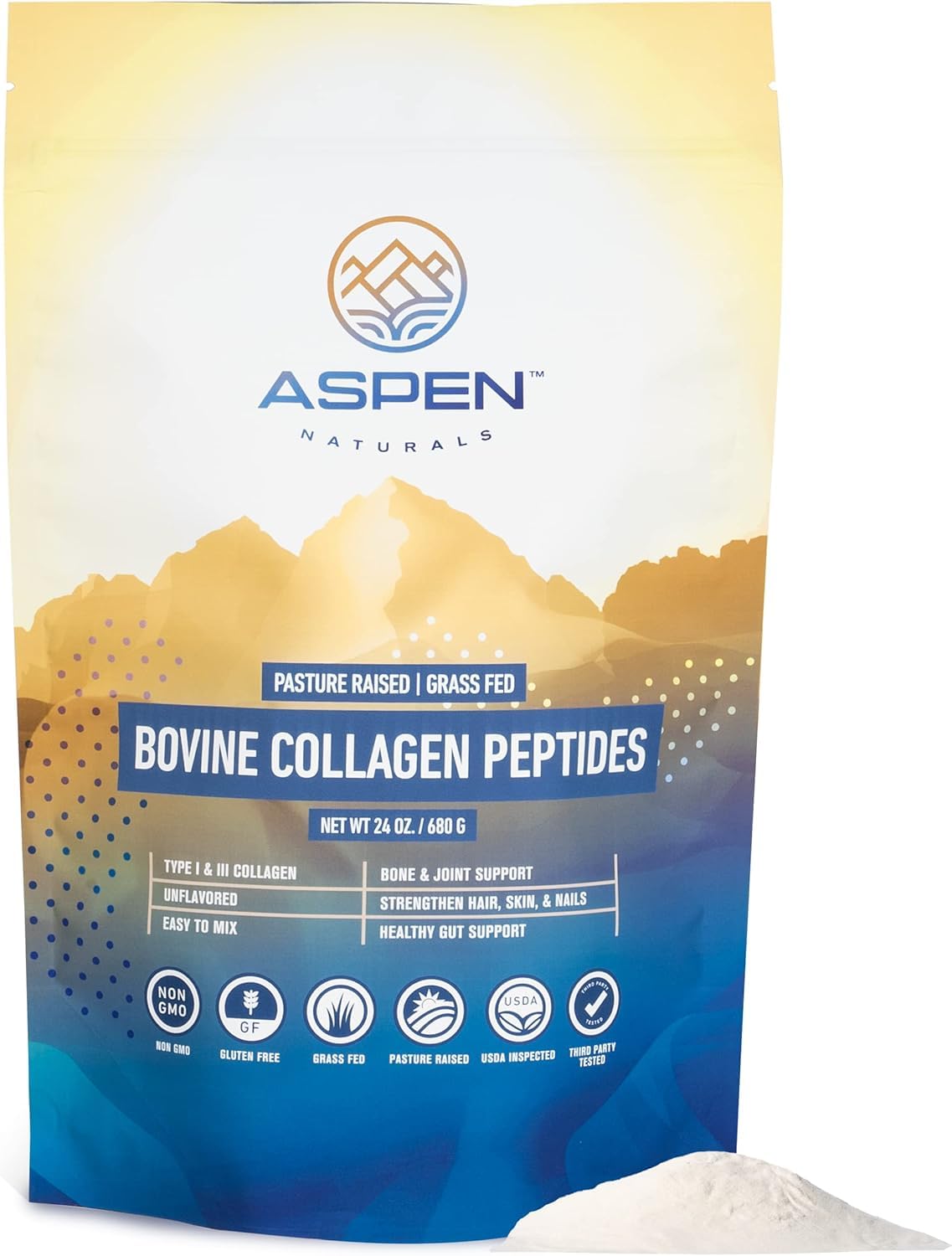 Aspen Naturals colágeno bovino sin sabor en envase de 24 oz