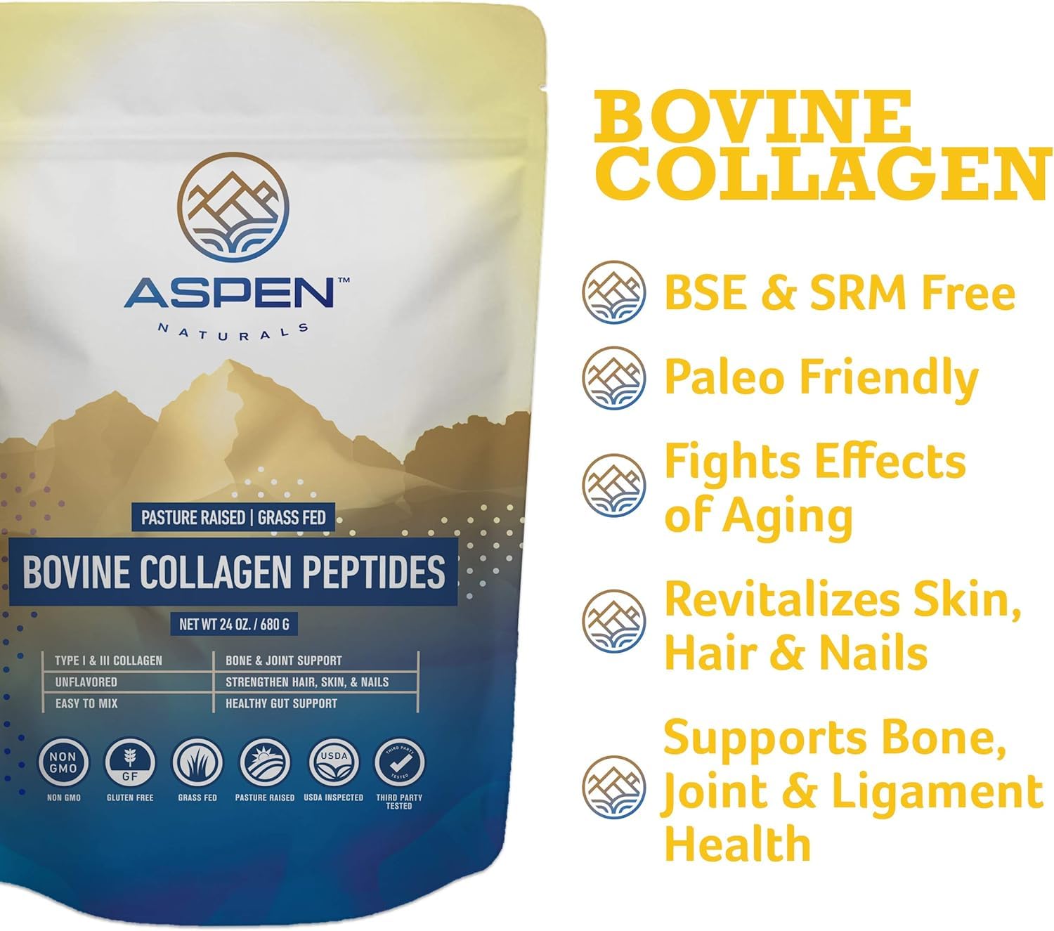 Aspen Naturals colágeno bovino de origen en pasturas