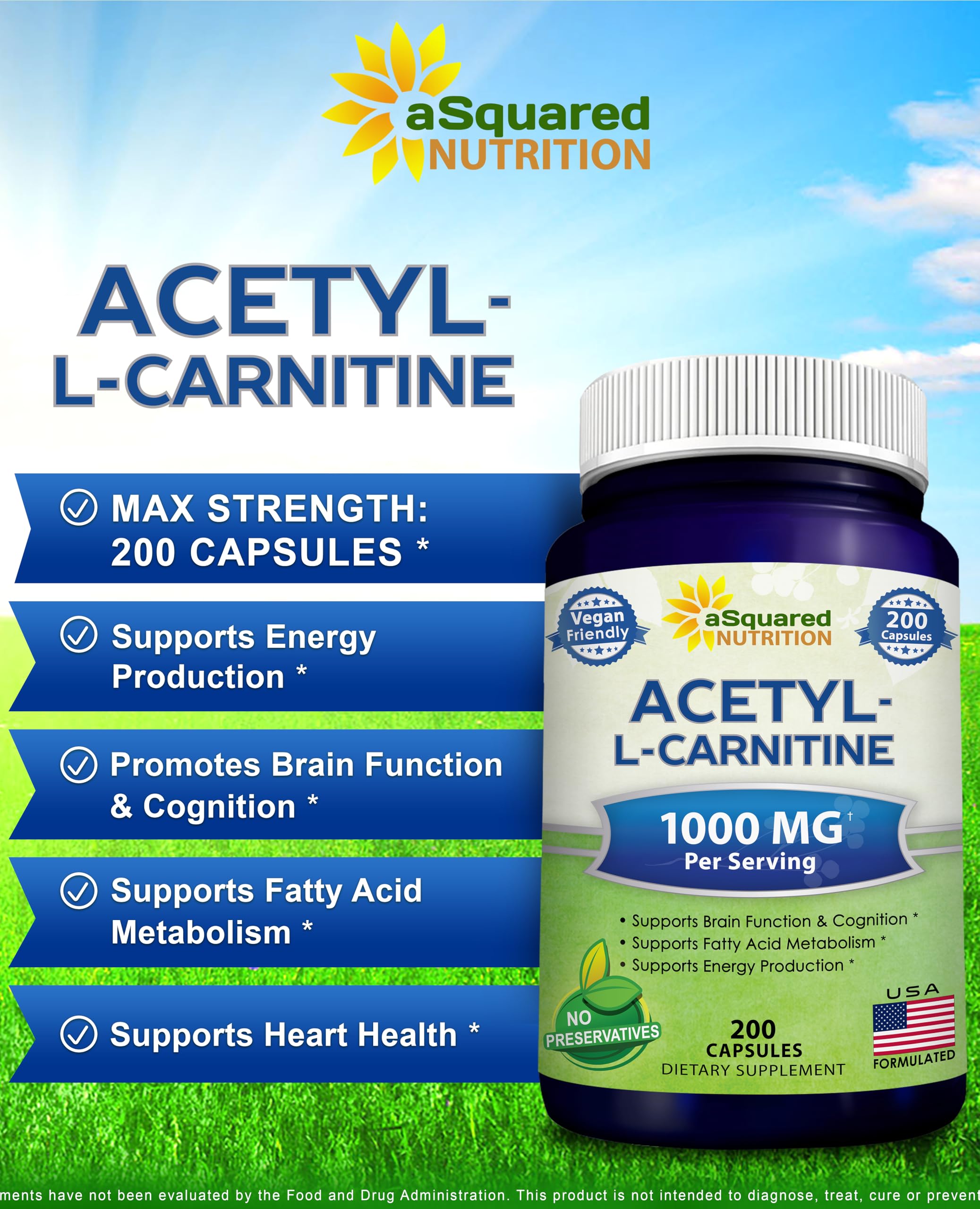 aSquared Nutrition Acetyl L-Carnitine cápsulas veganas sin soja ni gluten