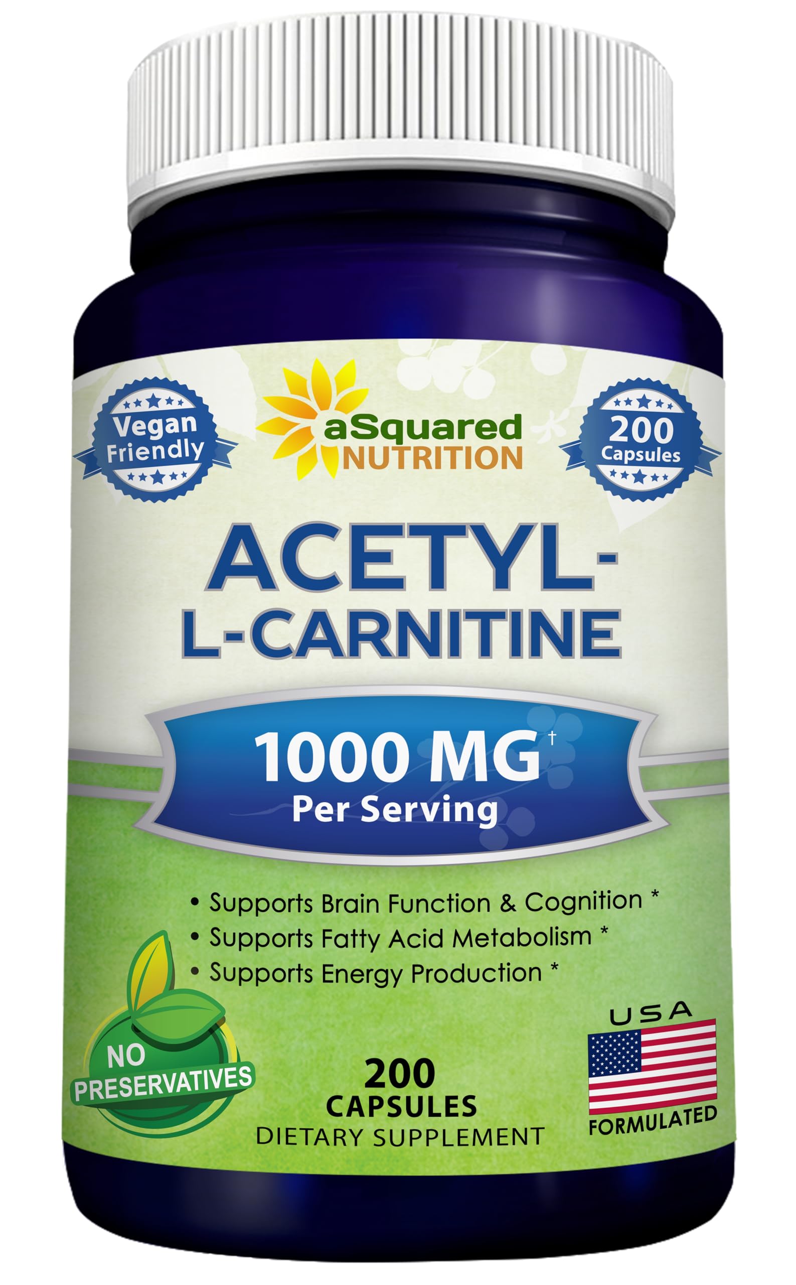 aSquared Nutrition Acetyl L-Carnitine frasco 200 cápsulas, energía sostenida