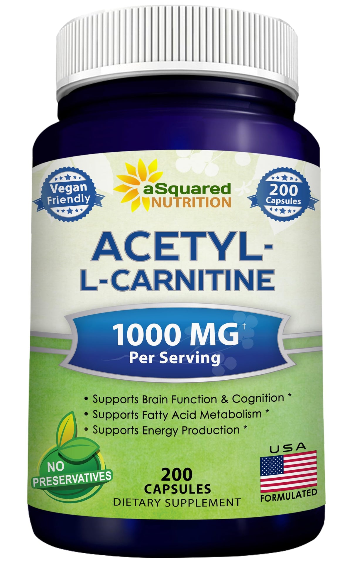 aSquared Nutrition Acetyl L-Carnitine frasco 200 cápsulas, energía sostenida