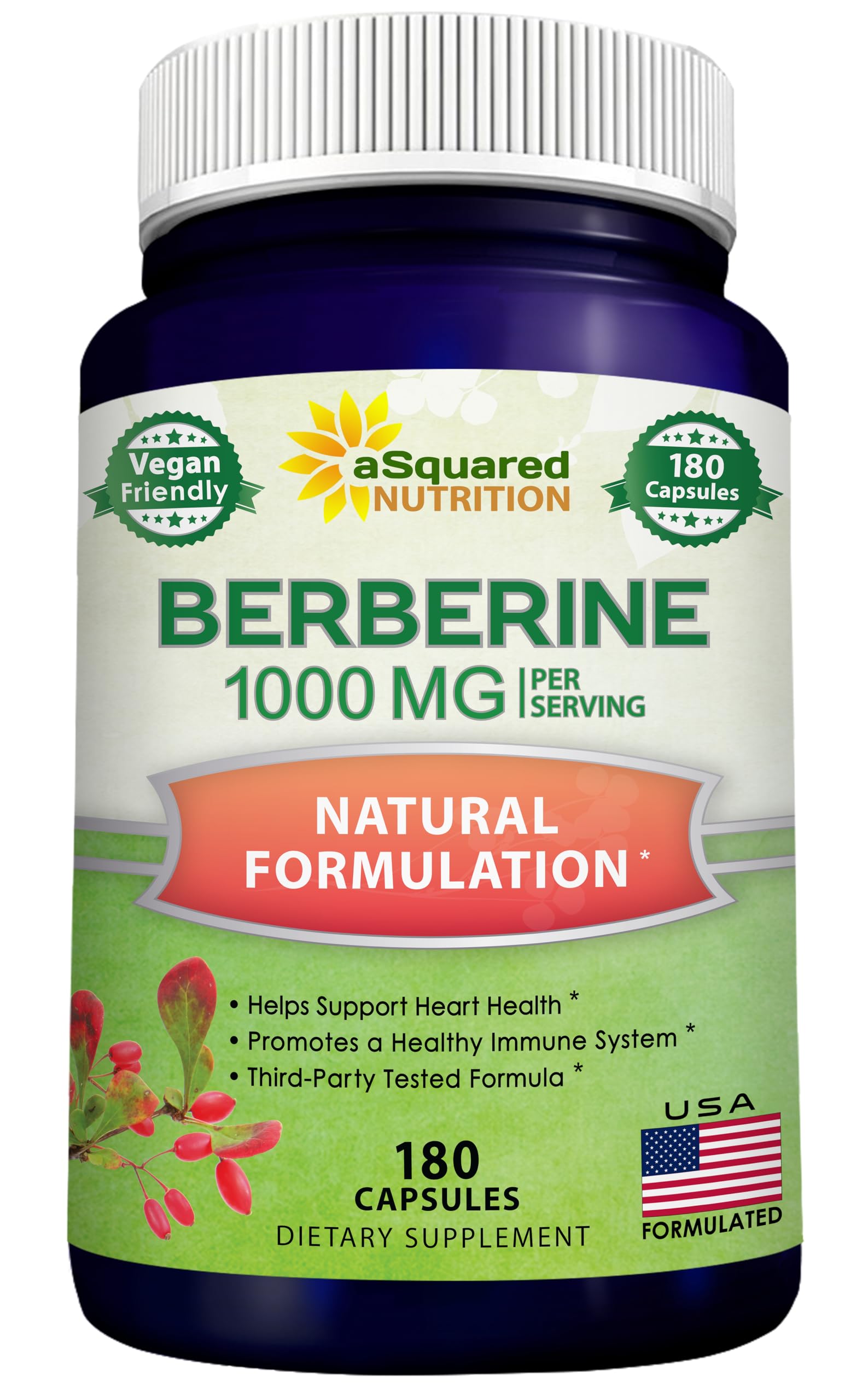 aSquared Nutrition Berberina Pura 1000 mg, botella frontal para uso diario