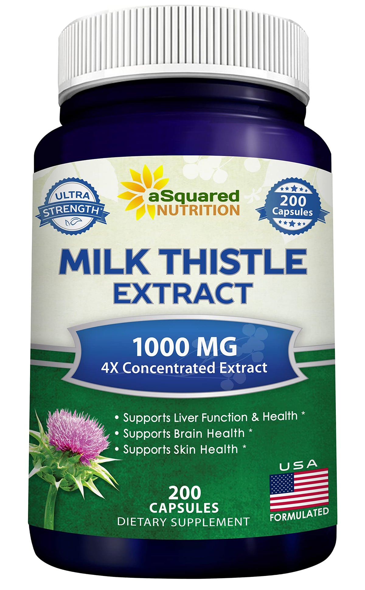 aSquared Nutrition Cardo Mariano cápsulas 1000 mg para apoyo hepático diario.