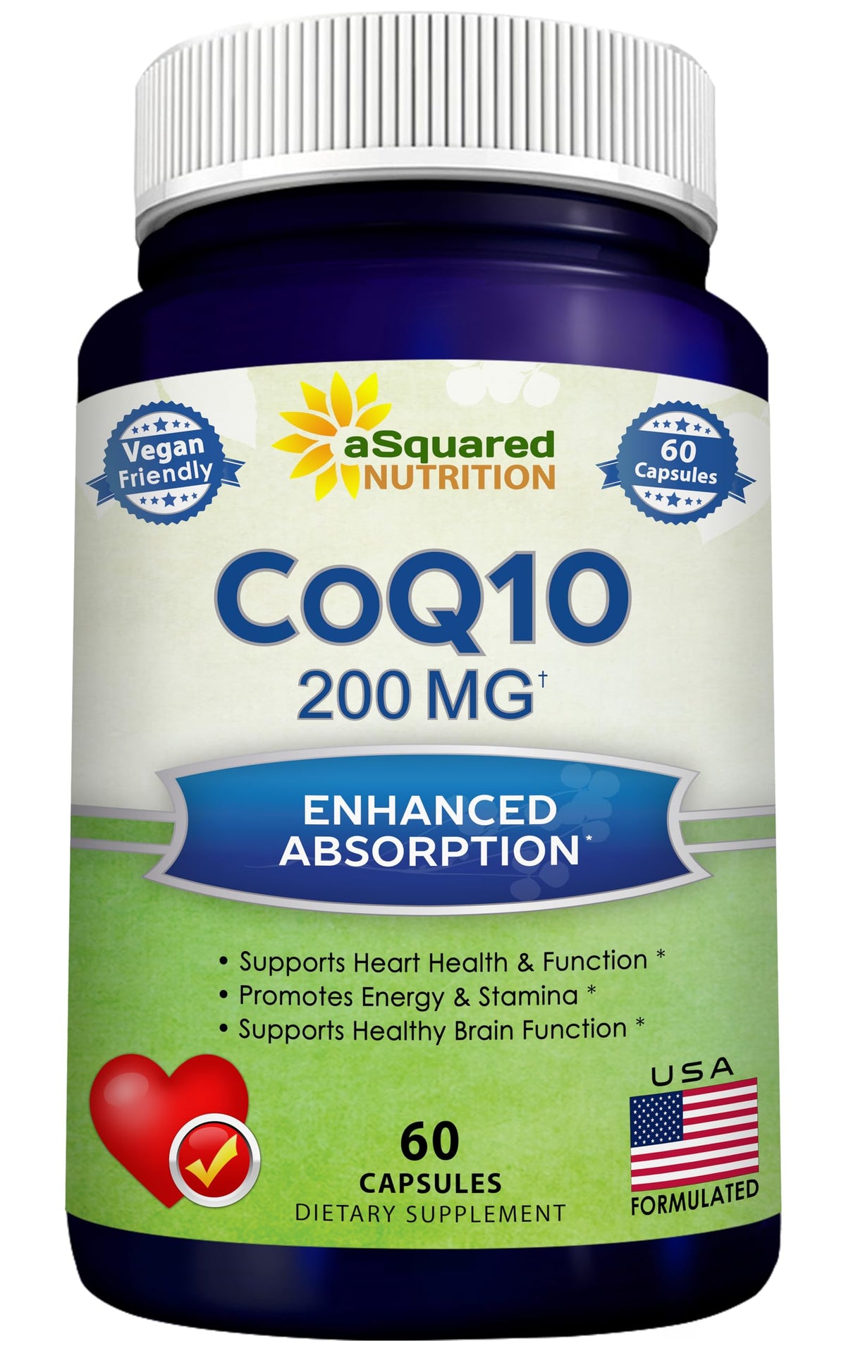 asquared nutrition coq10 200 mg en botella, potencia de energía diaria.
