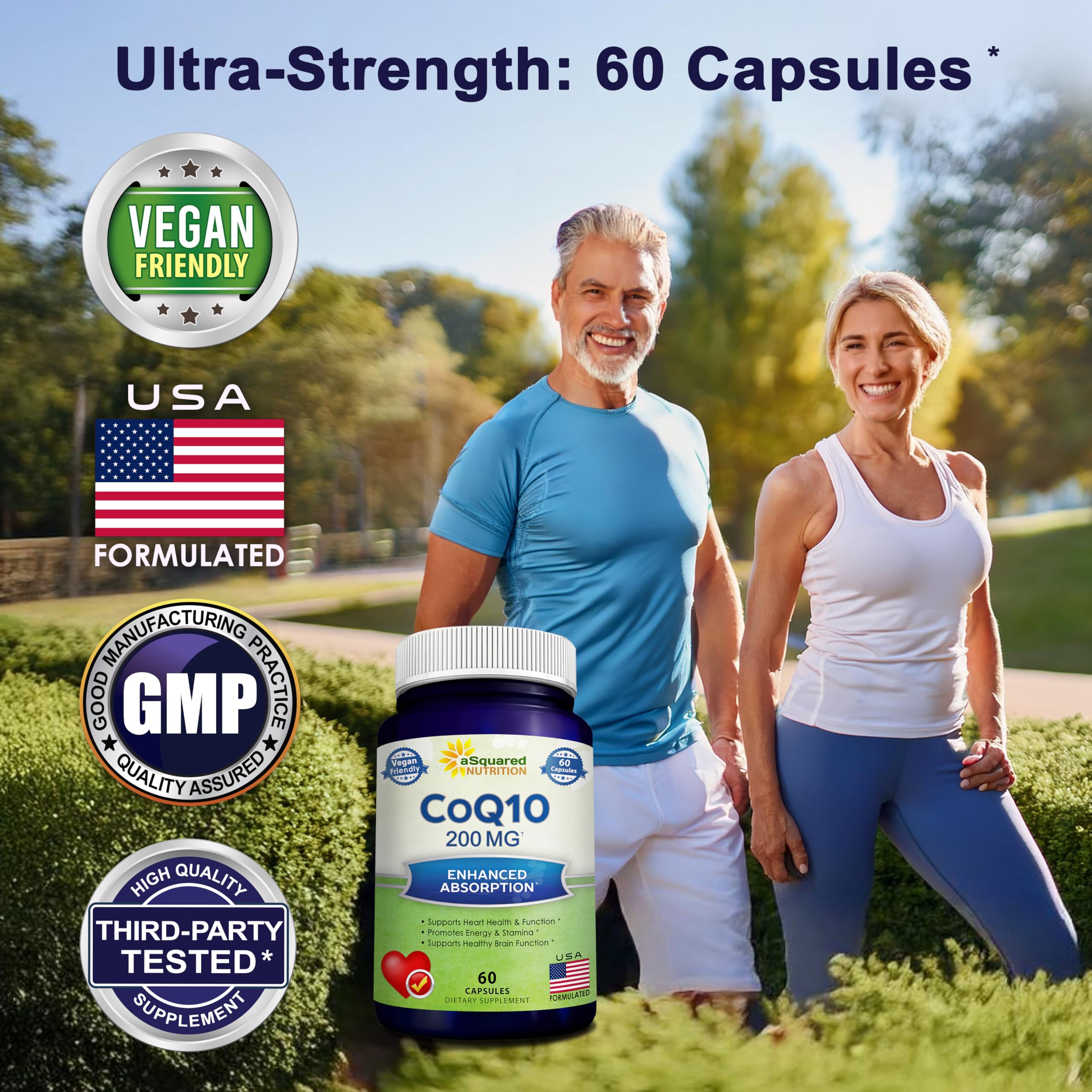 asquared nutrition coq10 200 mg cápsulas veganas, soporte antioxidante diario.