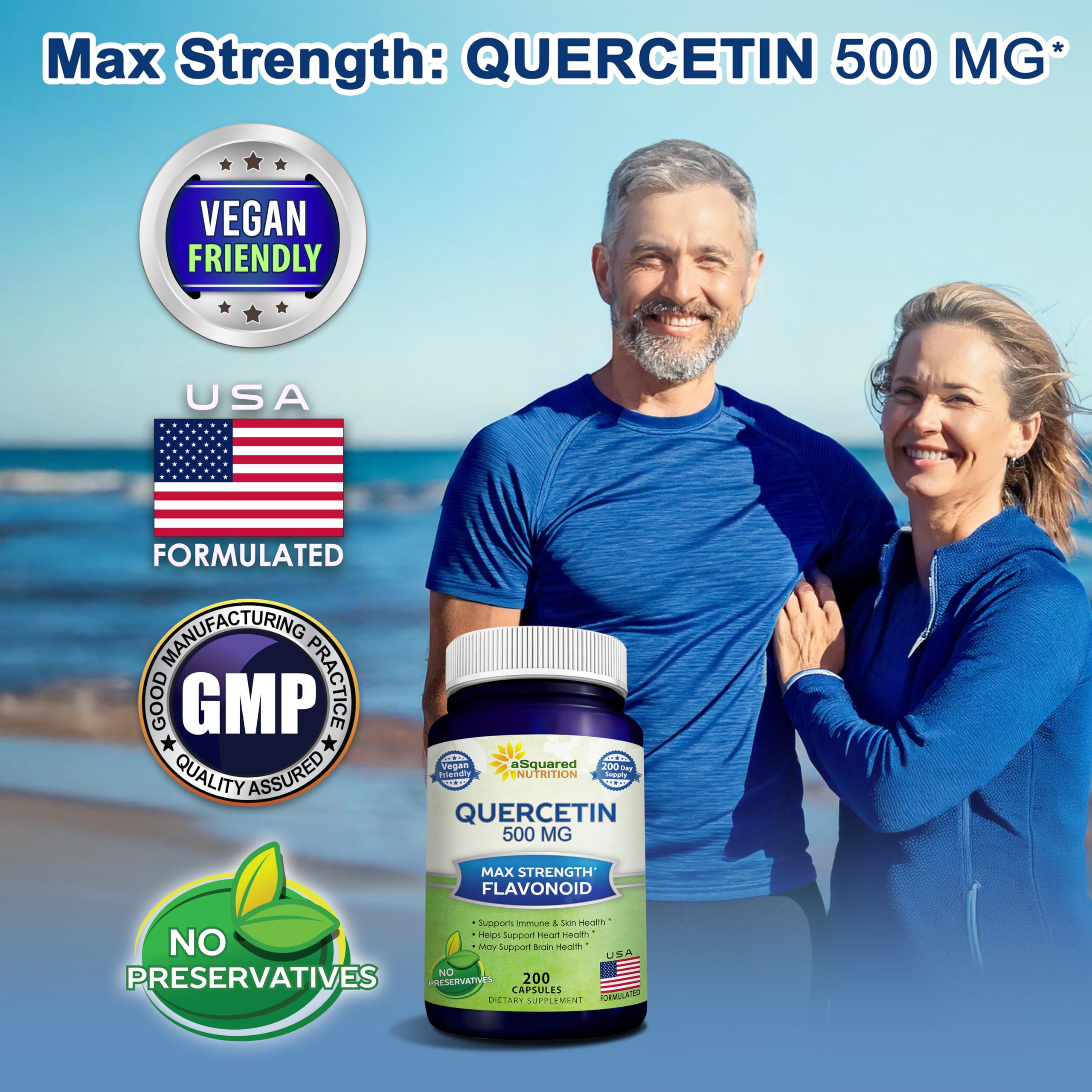 Etiqueta de quercetina aSquared Nutrition, información clara y certificaciones