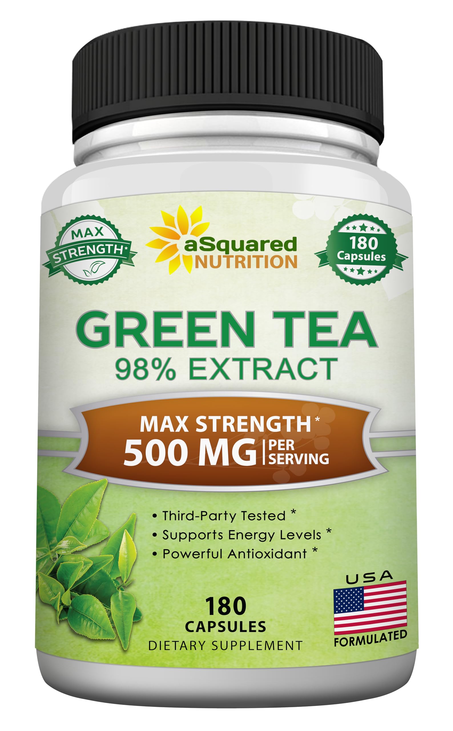 aSquared Nutrition extracto de té verde en cápsulas para energía sostenible.
