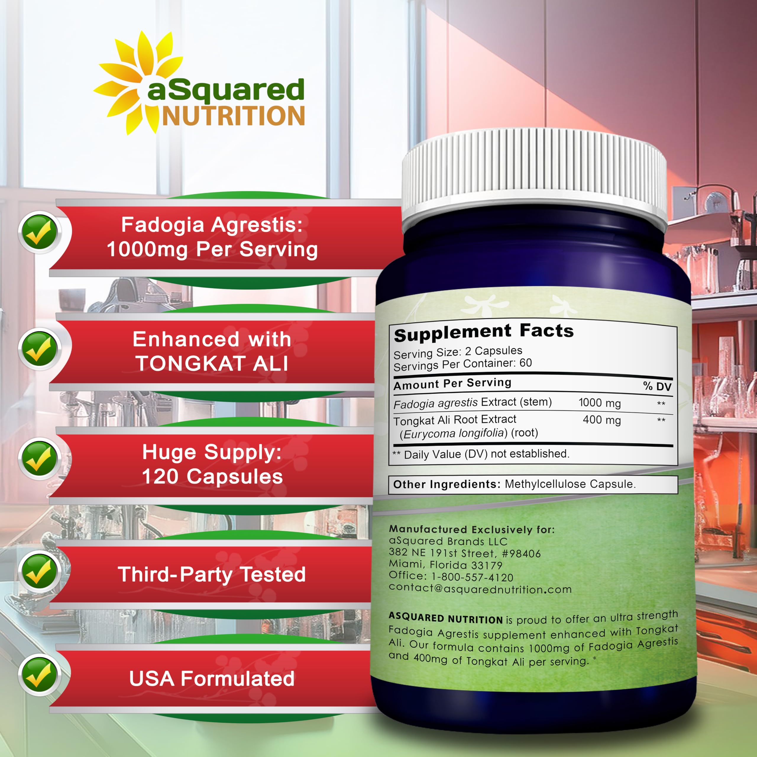 aSquared Nutrition Fadogia Agrestis 1000mg en cápsulas para apoyo diario