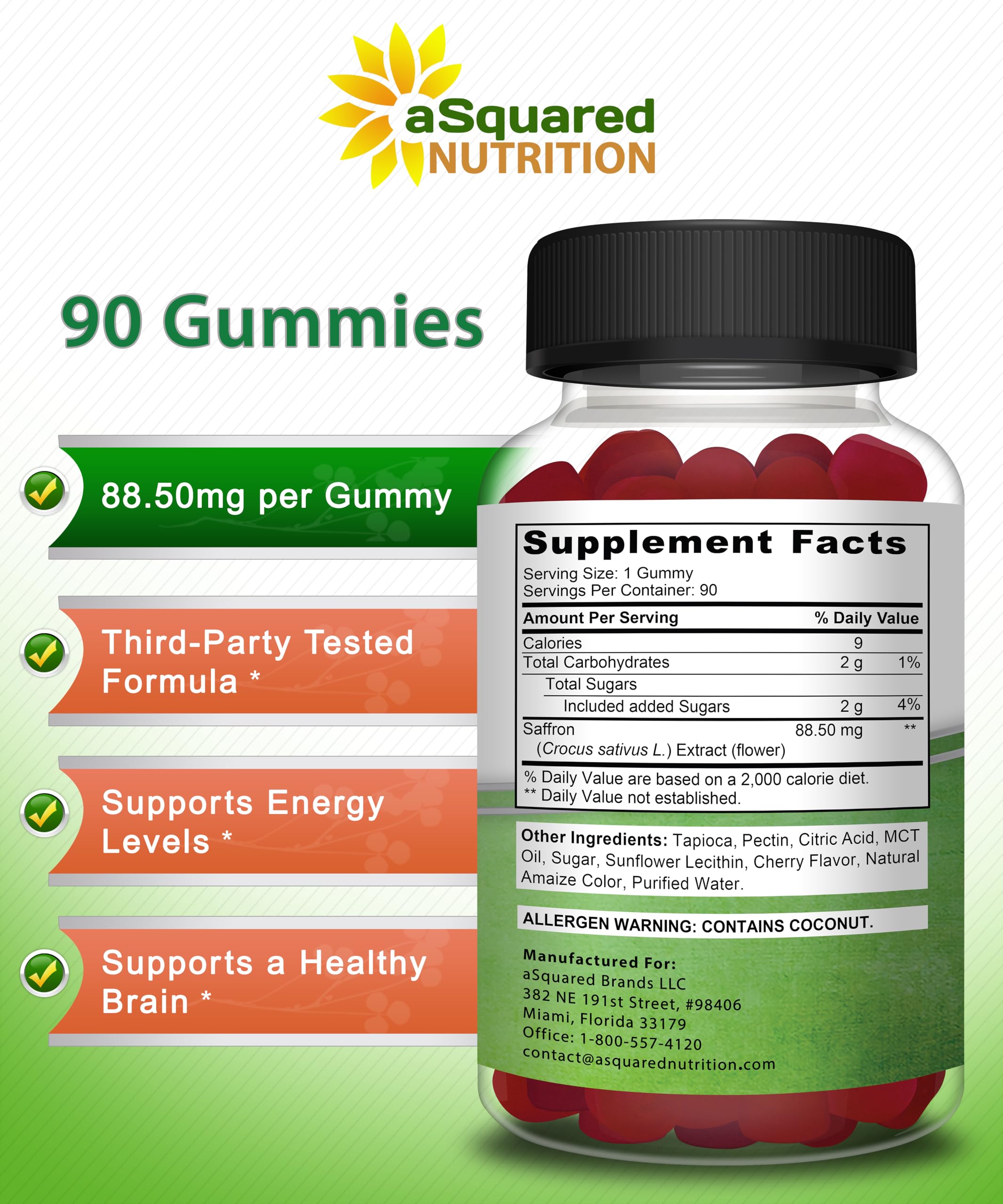 aSquared Nutrition gomitas azafrán, uso diario sencillo y práctico.