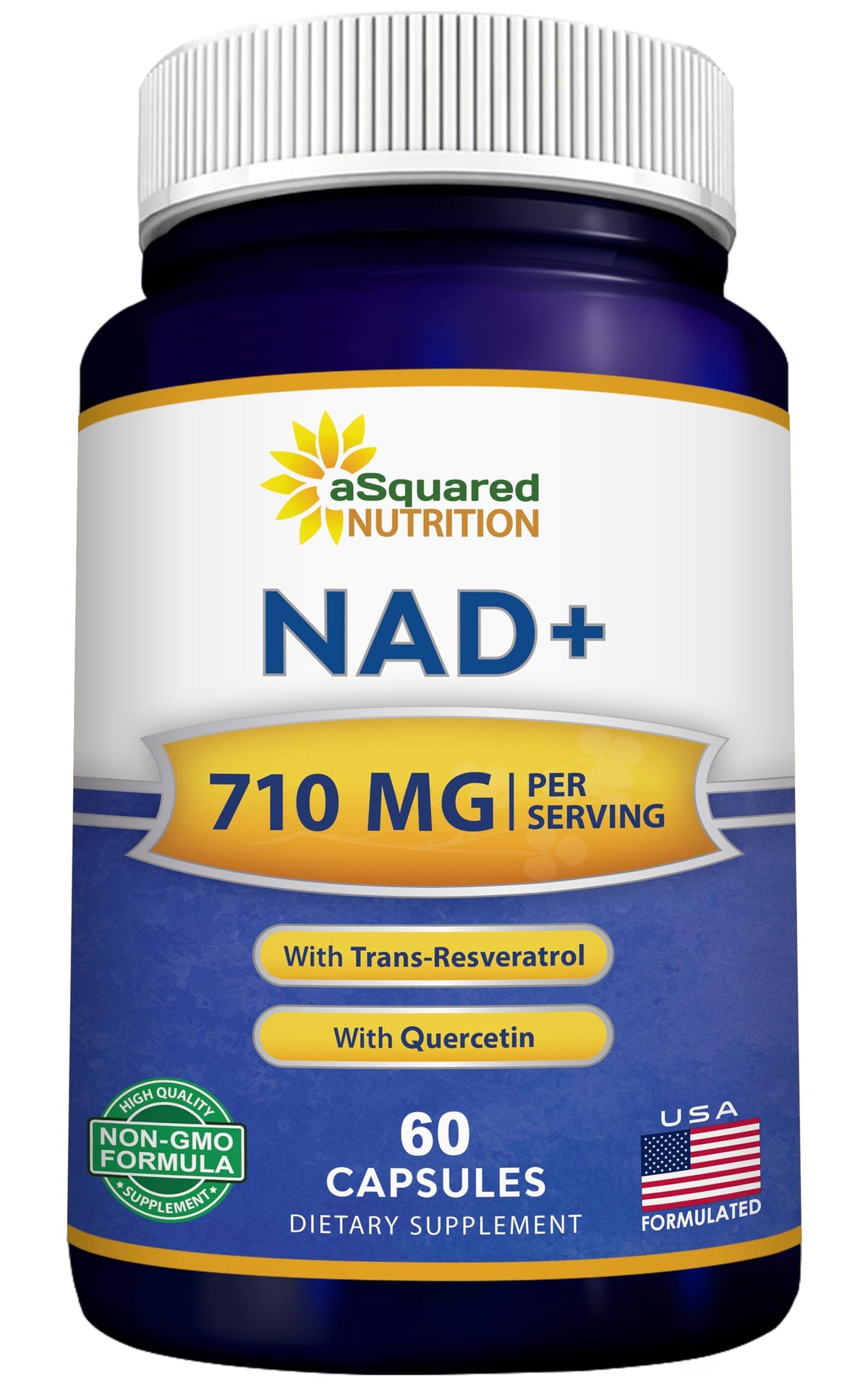 aSquared Nutrition NAD Resveratrol frasco de 60 cápsulas para energía celular