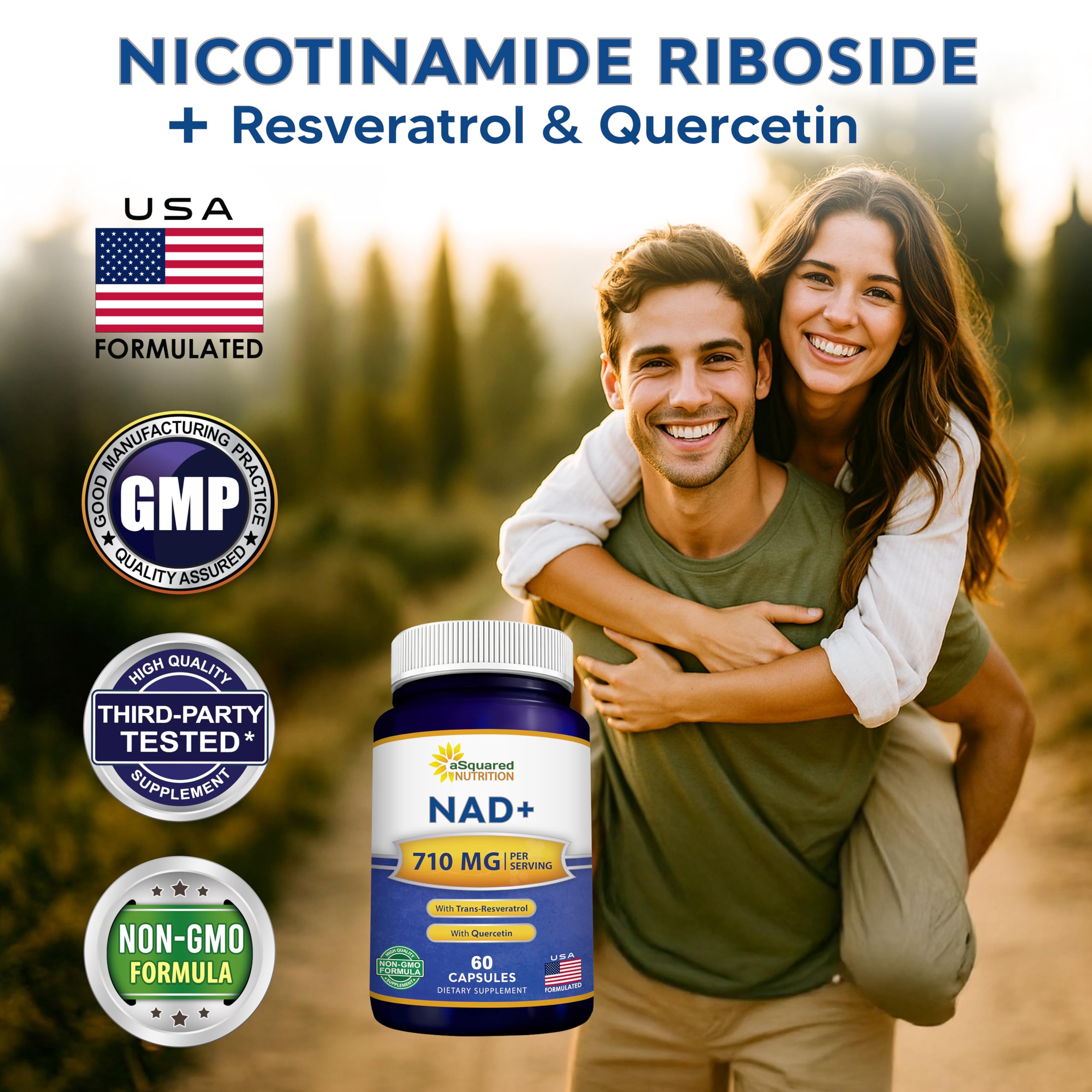 aSquared Nutrition NAD Resveratrol etiqueta con ingredientes para antioxidantes