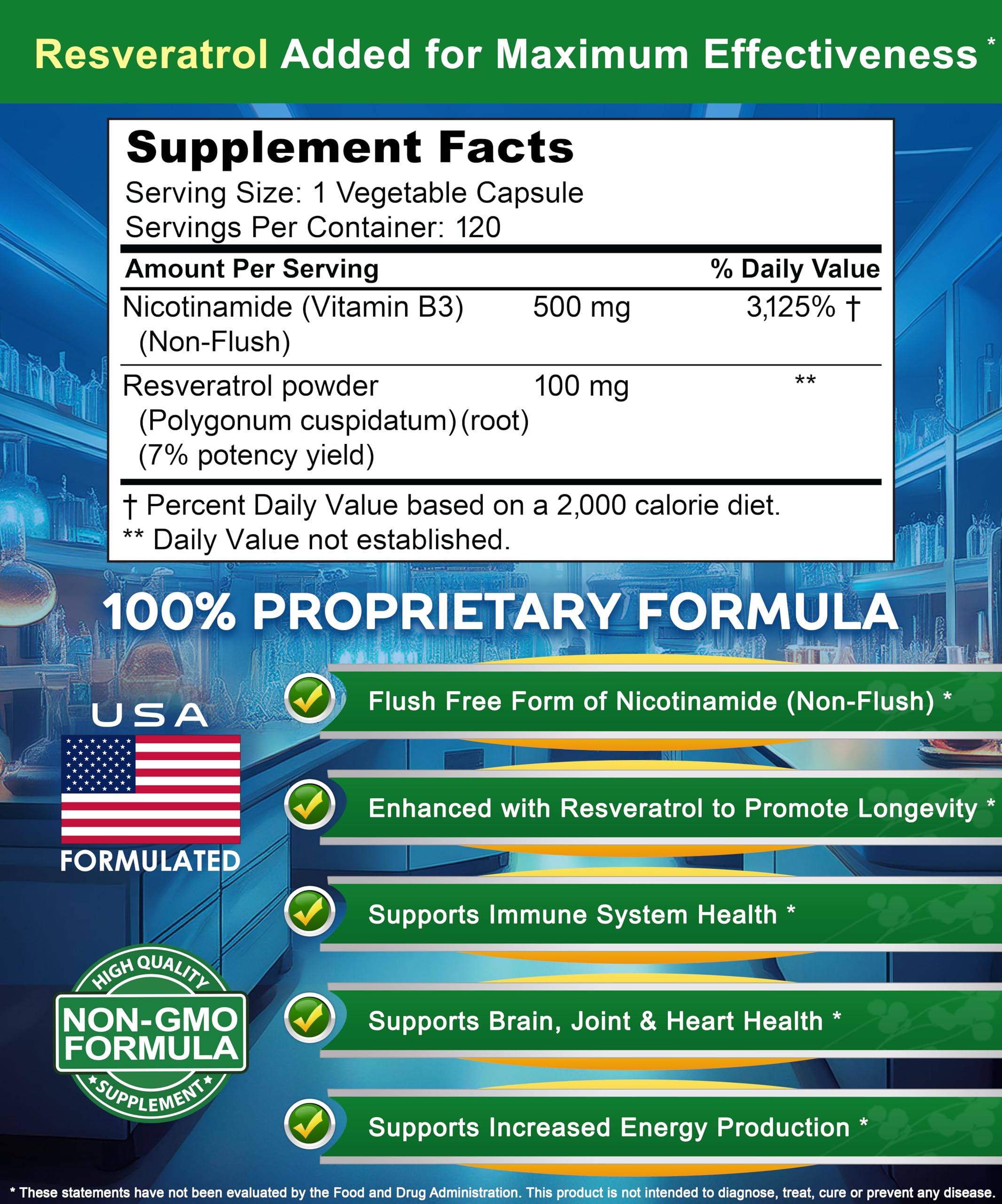 aSquared Nutrition Nicotinamida con Resveratrol, etiqueta visible, información clara sobre ingredientes