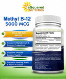 aSquared Nutrition Vitamina B12 5000 mcg, frasco de 120 tabletas para suministro prolongado.