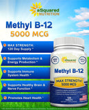 aSquared Nutrition Vitamina B12 5000 mcg, tabletas visibles dentro de la caja para uso diario.