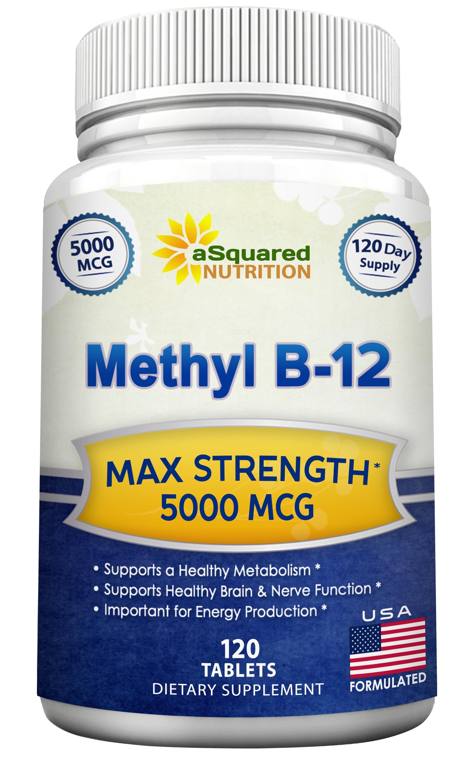 aSquared Nutrition Vitamina B12 5000 mcg, empaque compacto para uso diario.