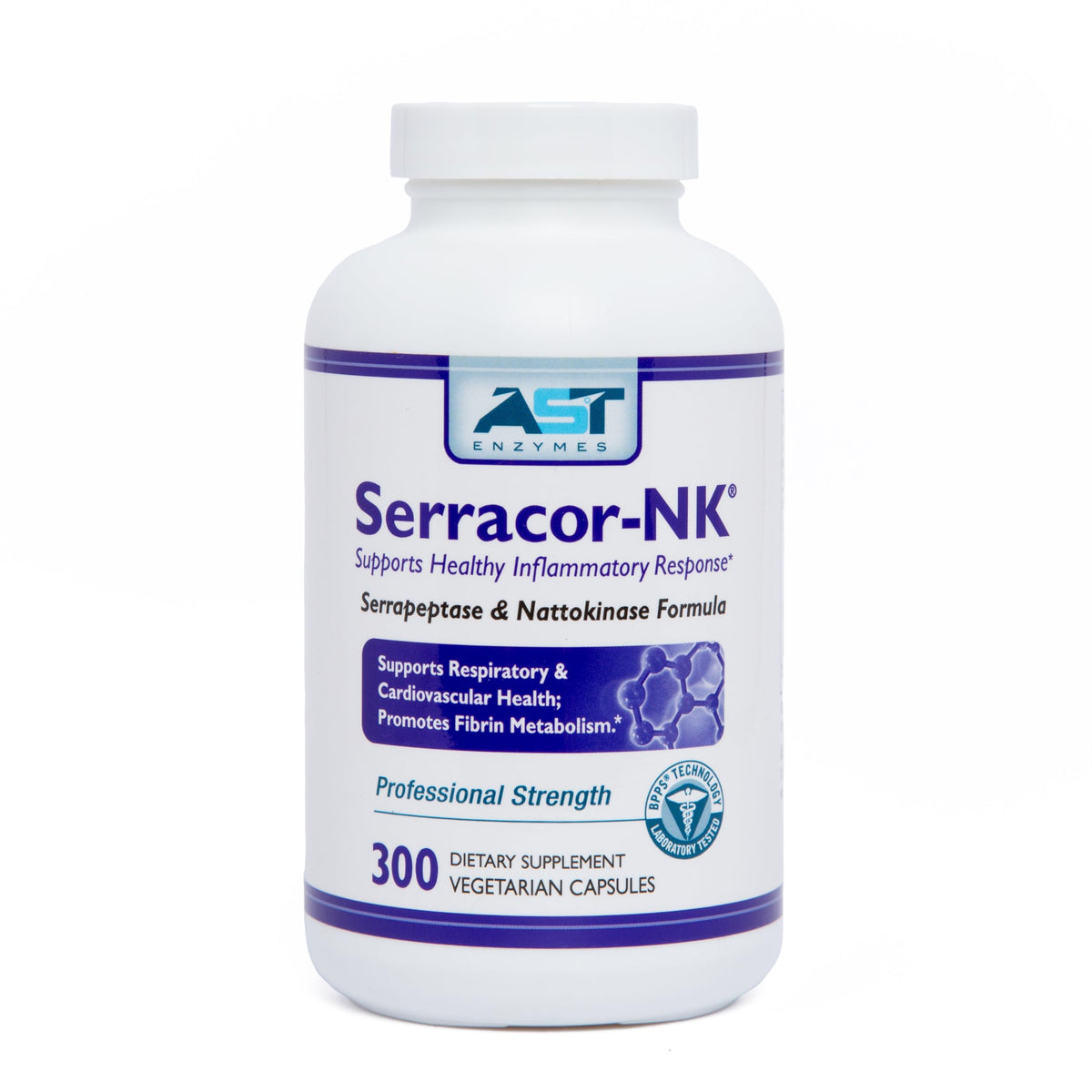 Serracor-NK AST Enzymes en frasco de cápsulas para uso diario.