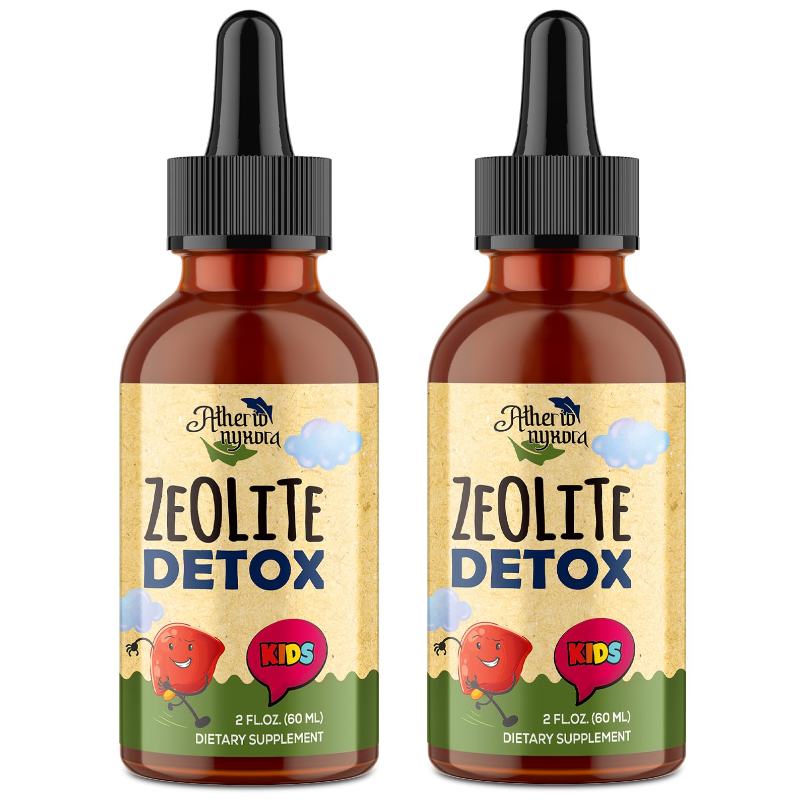 Atherionyxora Zeolita Detox para niños, botella de 120 ml con dosis precisas para cuidado diario