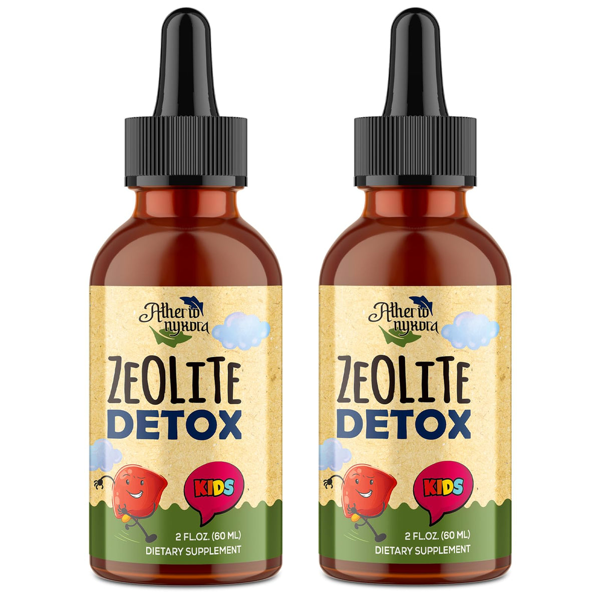 Atherionyxora Zeolita Detox para niños, botella de 120 ml con dosis precisas para cuidado diario