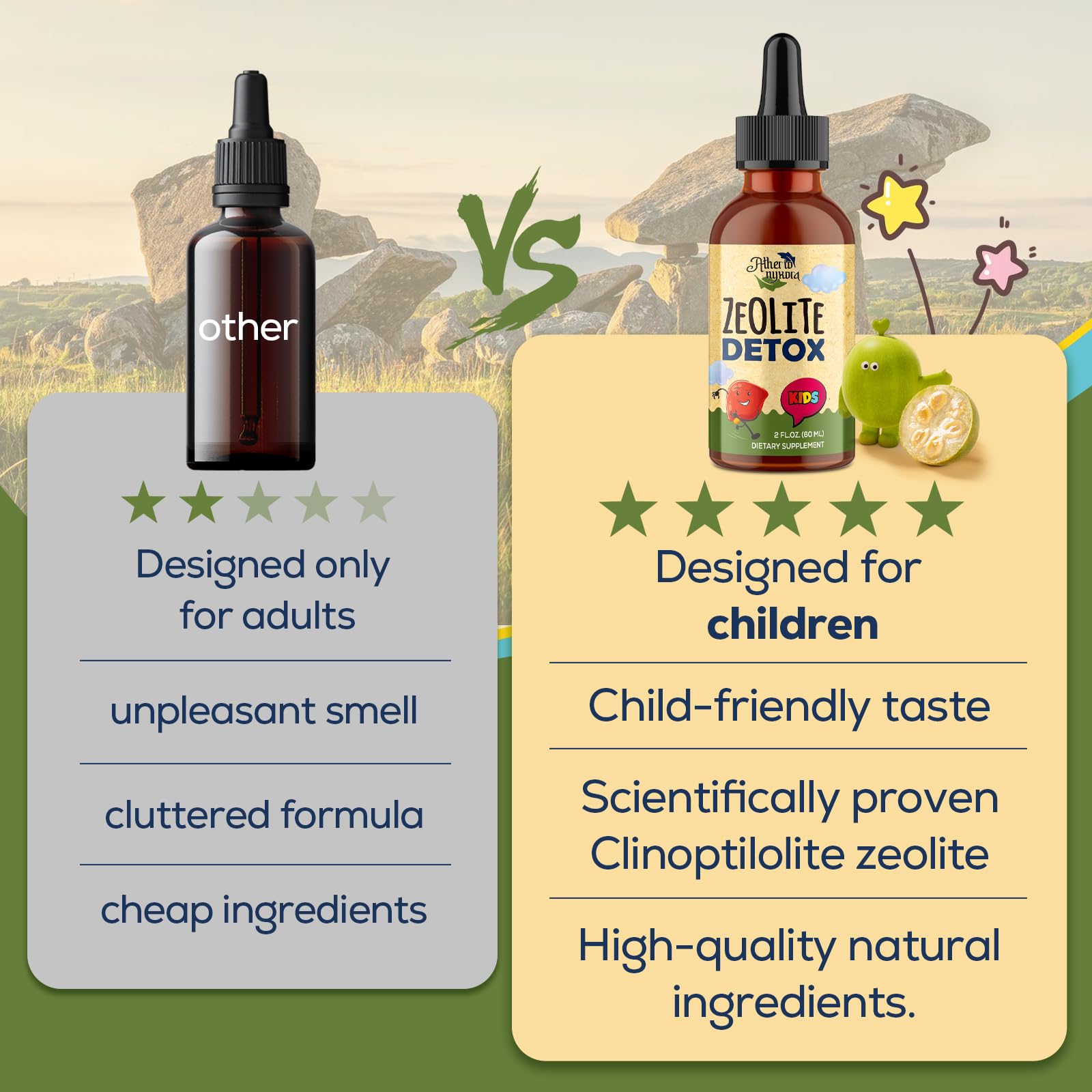 Atherionyxora Zeolita Detox para niños, fácil de tomar o mezclar en bebidas