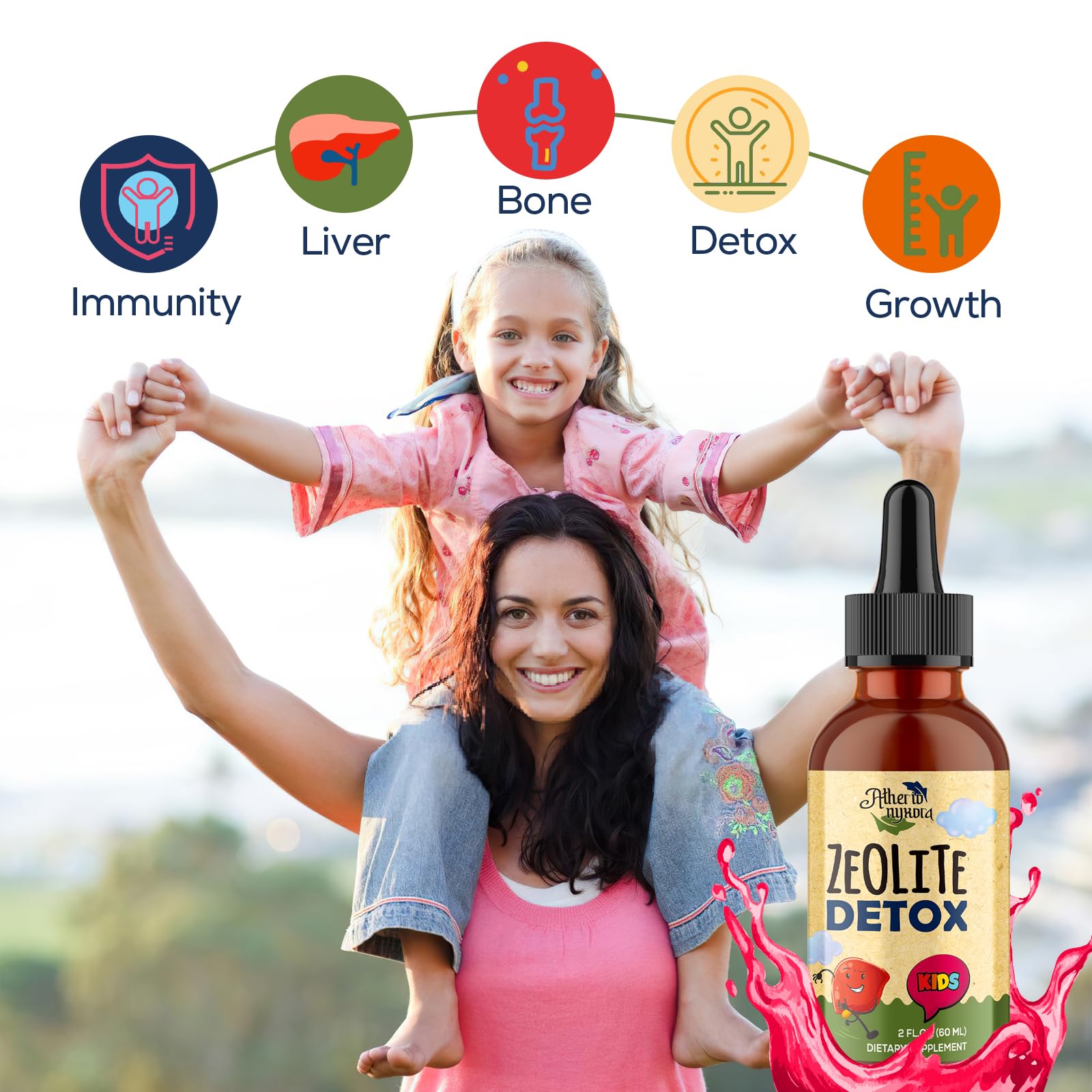 Atherionyxora Zeolita Detox para niños, sabor natural de fruta del monje
