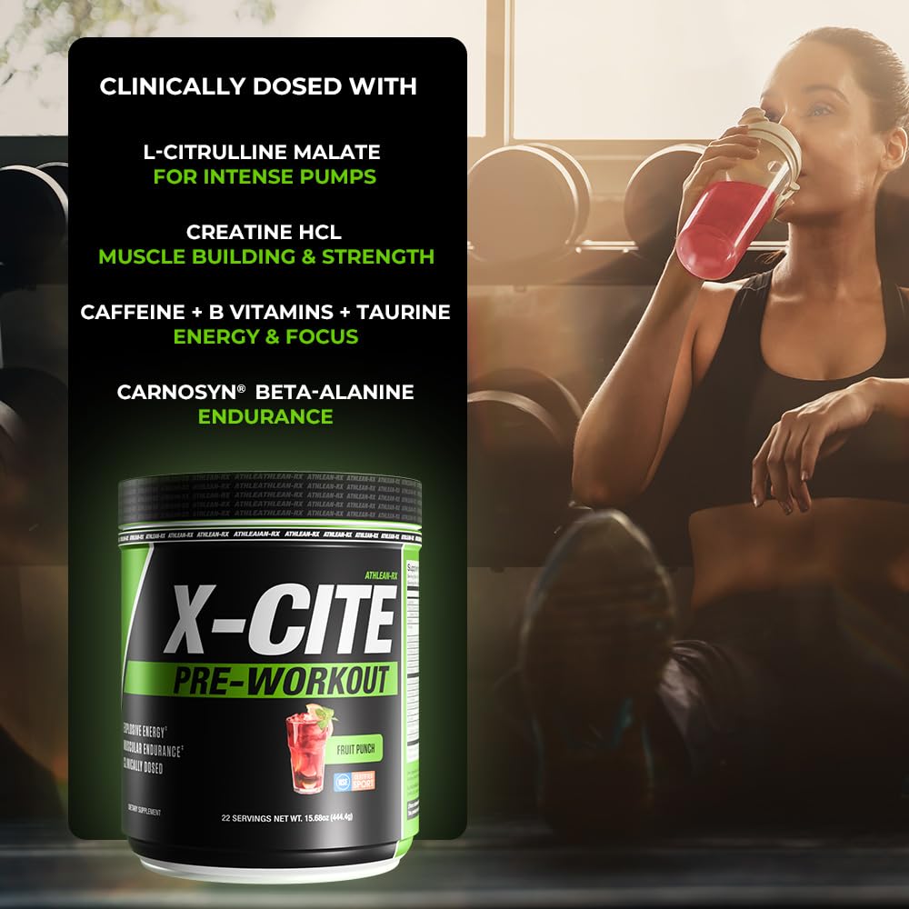ATHLEAN-RX X-CITE agua mezclada: bebida suave para enfoque y rendimiento.