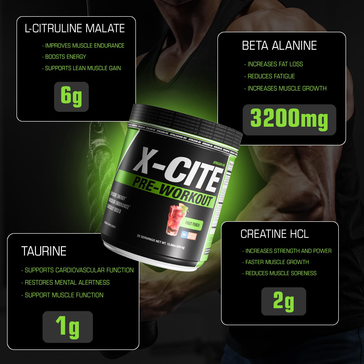 ATHLEAN-RX X-CITE cucharita medidora: porciones precisas para rendimiento controlado.