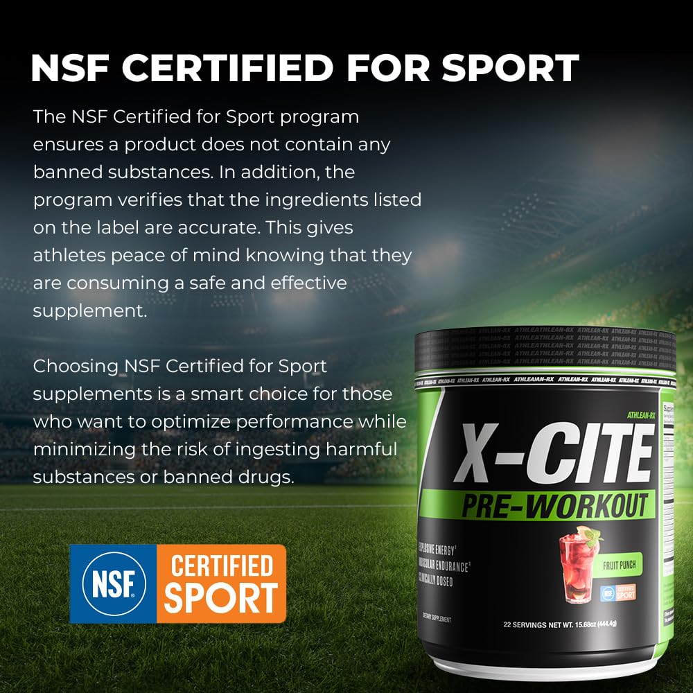 ATHLEAN-RX X-CITE etiqueta certificada NSF para atletas.