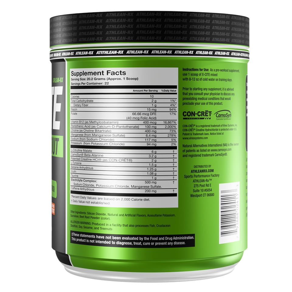 ATHLEAN-RX X-CITE lata producto: fórmula lista para entrenar con energía.
