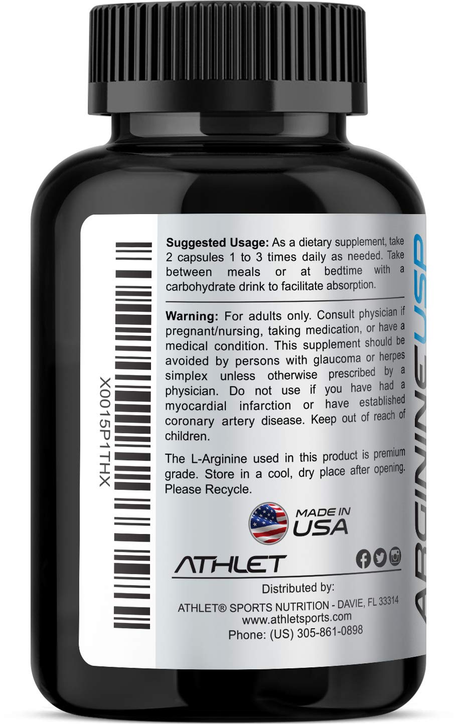 Athlet L-Arginina 1000 mg, cápsulas en primer plano, uso diario para soporte muscular.