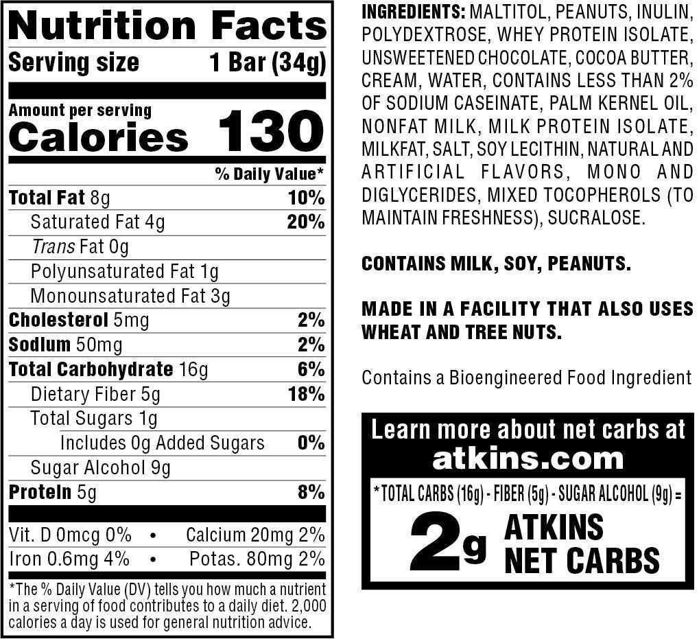 Textura cremosa con nueces y caramelo en Atkins Endulge Caramel Nut Chew Bar.