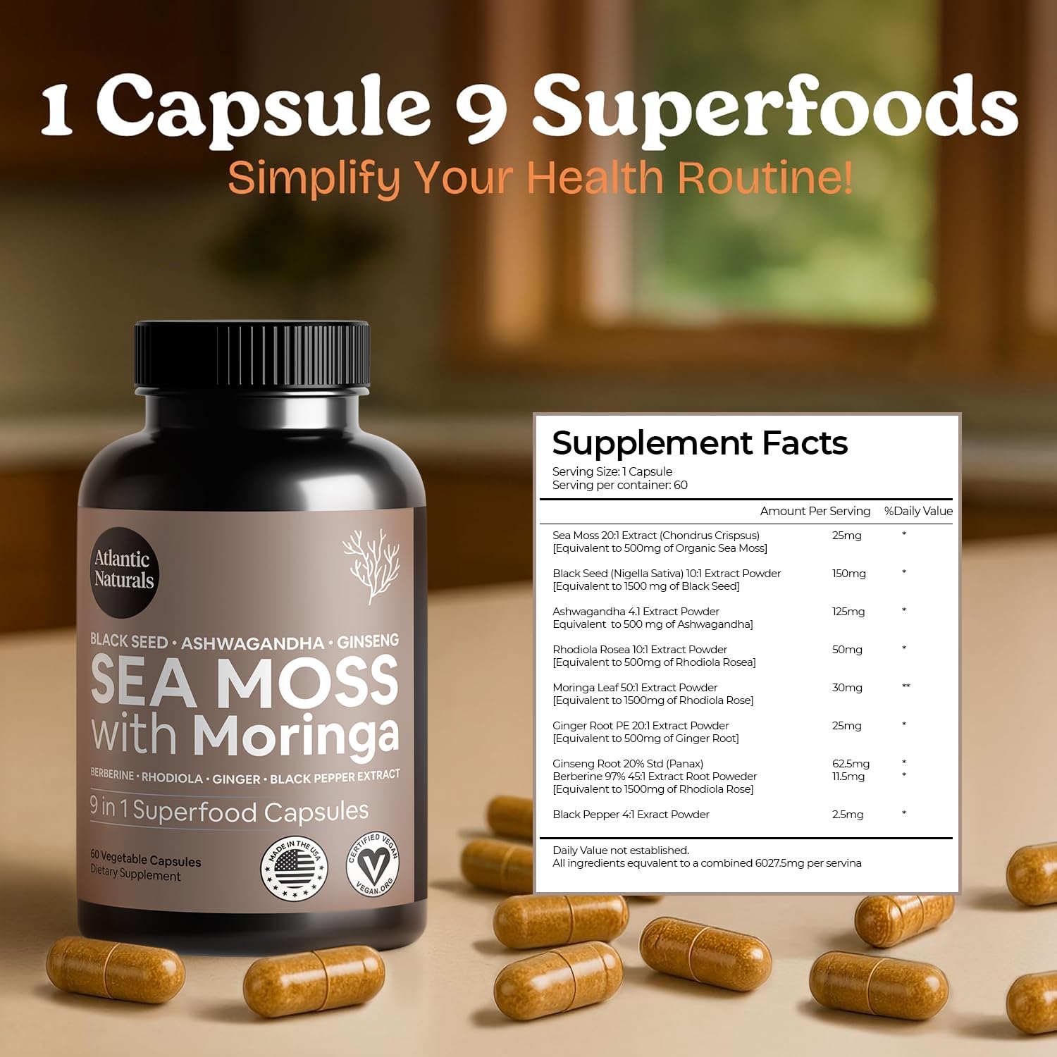 Capsulas dentro de la botella Atlantic Naturals listas para uso diario.